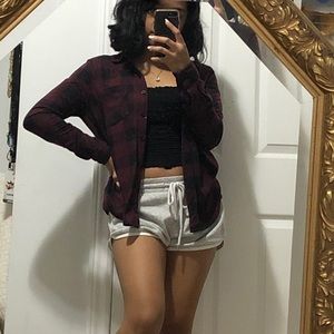 Bluenotes Boyfriend Fit Maroon and Black Flannel